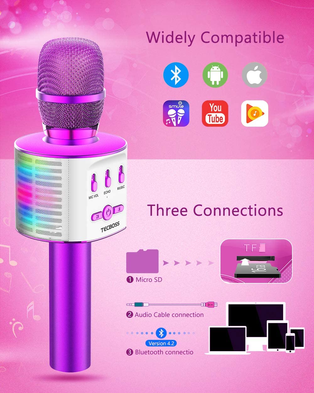 Microphone Sans Fil Karaoké Bluetooth Microphone, Micro Sans Fil